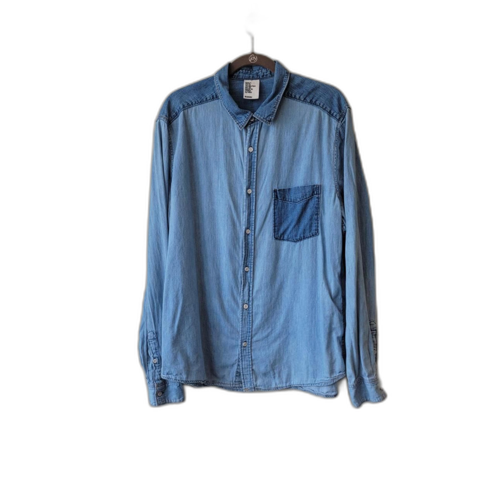 & Denim Blue Denim Button Down Shirt Long Sleeve Size XL